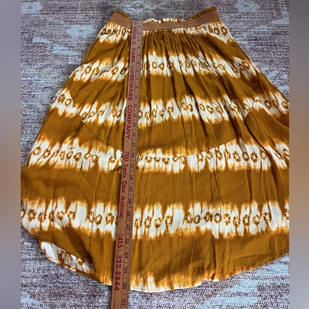 H&M Tie Die Mustard Yellow/ Orange Elastic Waist Boho Skirt Women’s Size 6